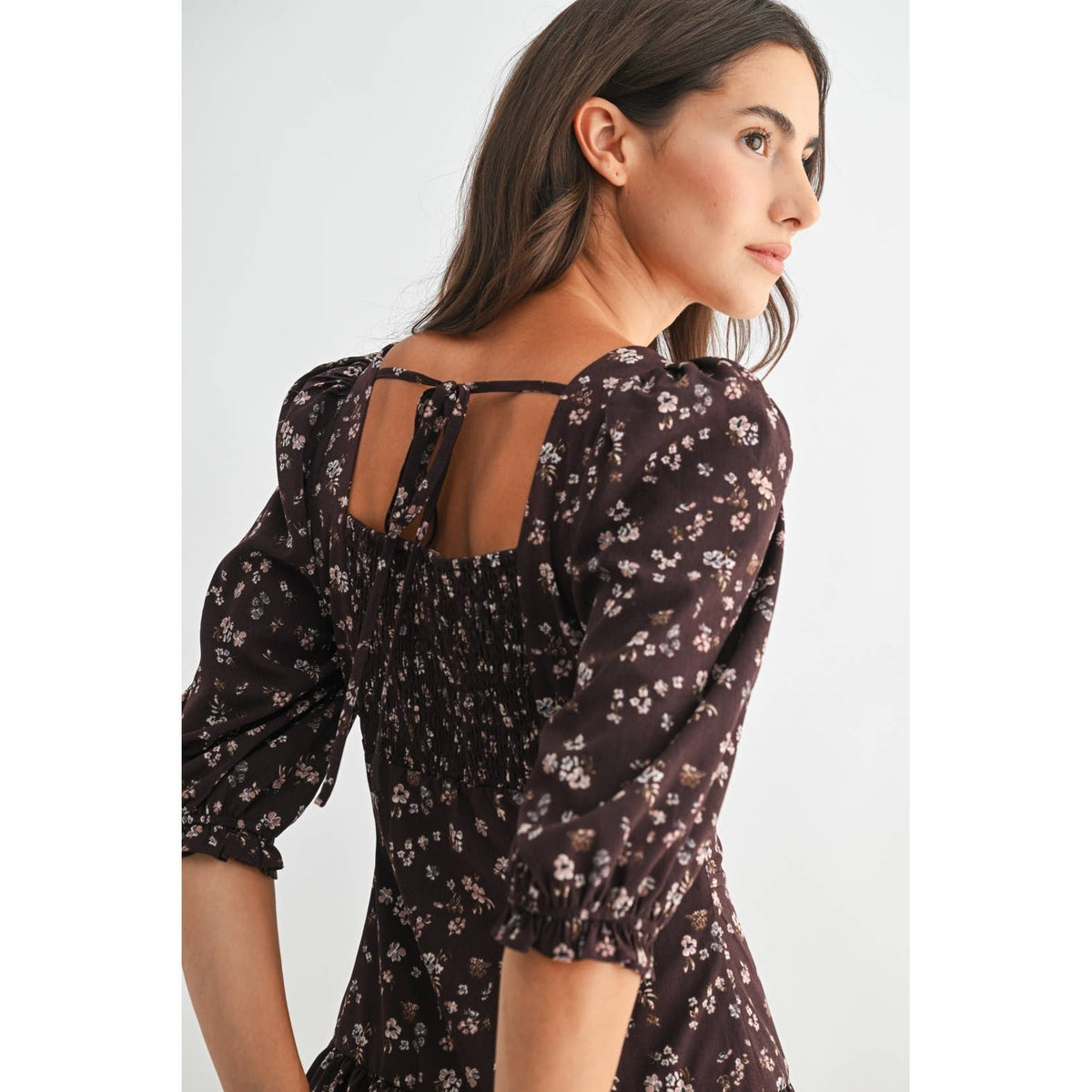 The Mocha Blossom Mini Dress