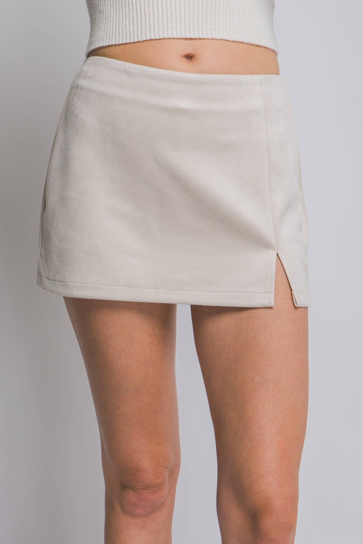 The Suede Side Slit Skort- Ivory