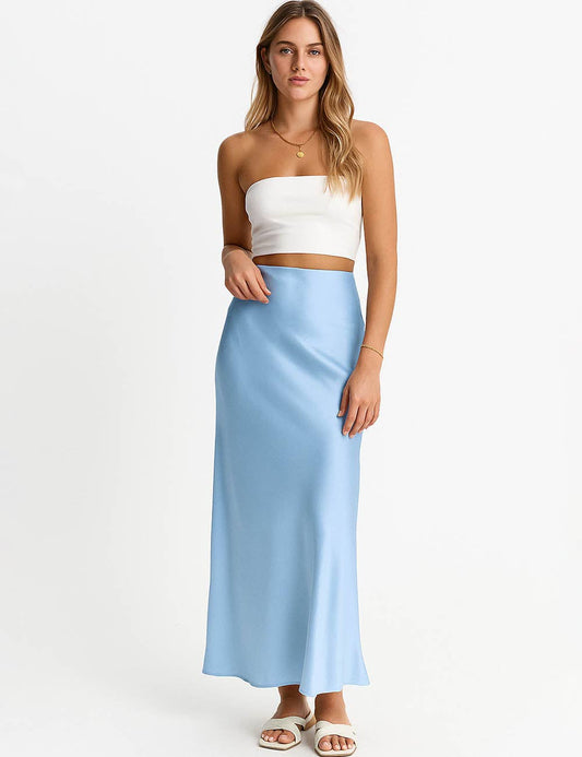 The Satin Slip Skirt-Light Blue
