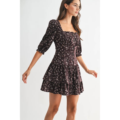 The  Mocha Blossom Mini Dress