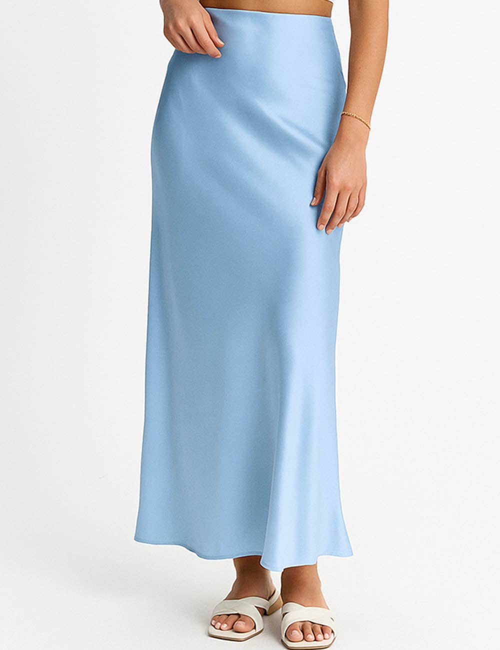 The Satin Slip Skirt-Light Blue