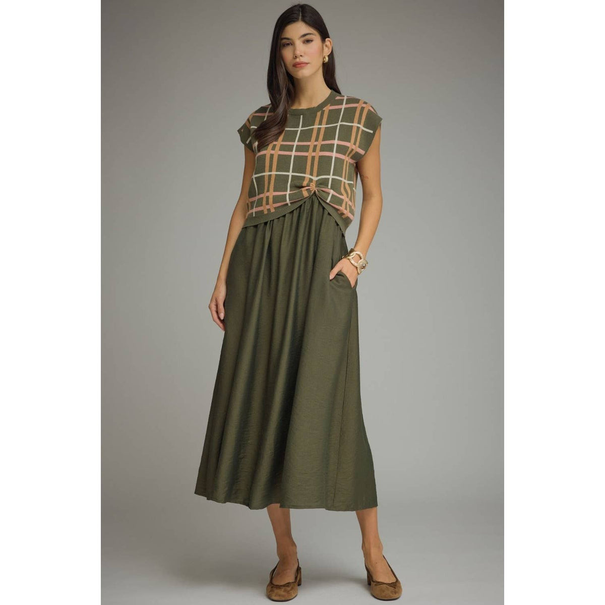 The Olive Plaid Mini Dress