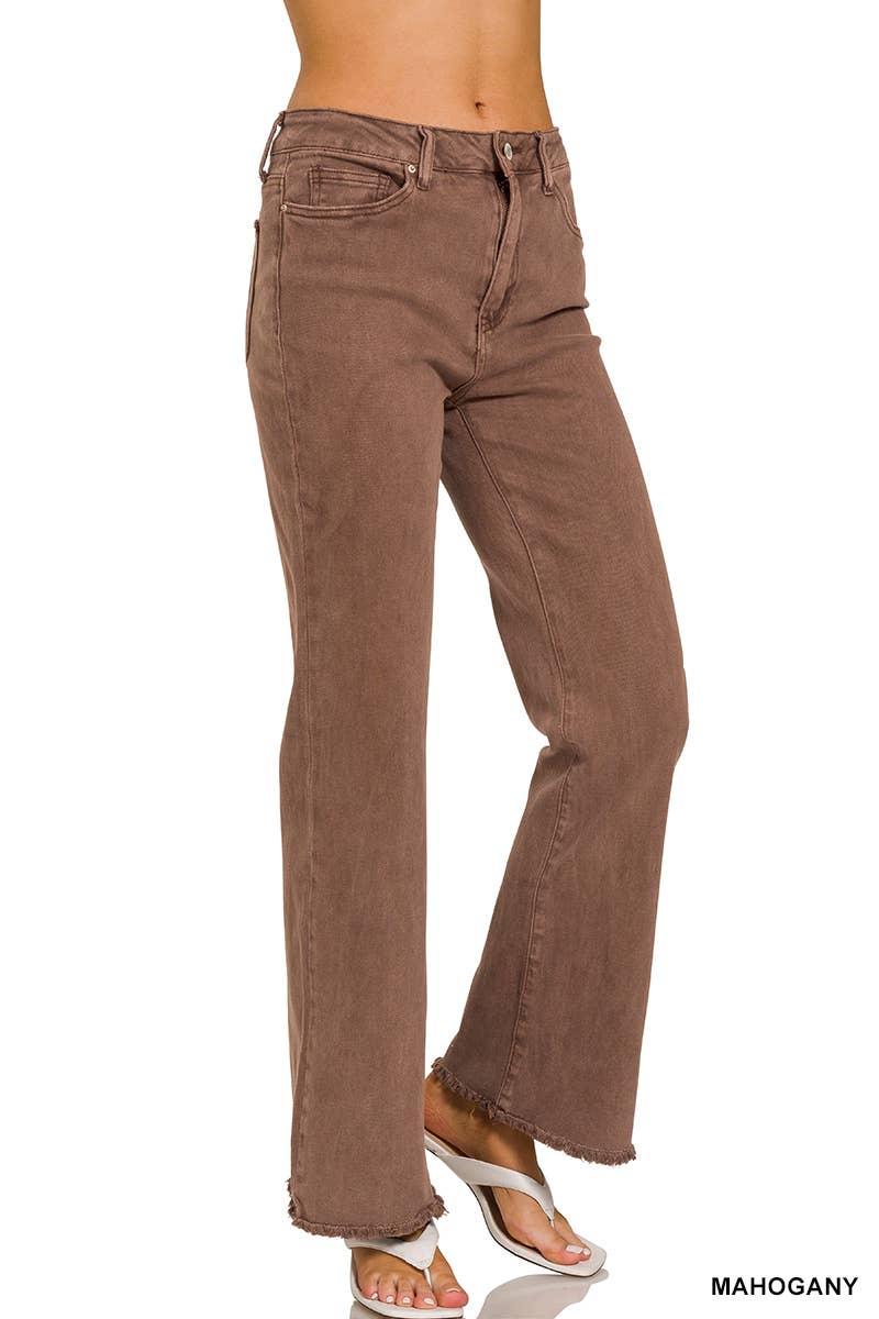Zenana Everyday Frayed Jeans- Brown