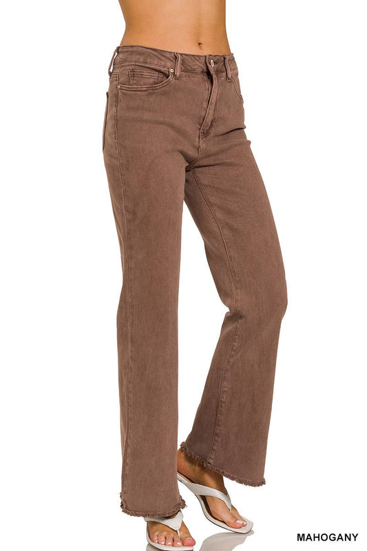 Zenana Everyday Frayed Jeans- Brown