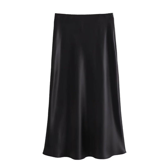 The Satin Slip Skirt-Black