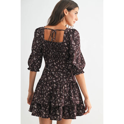 The  Mocha Blossom Mini Dress