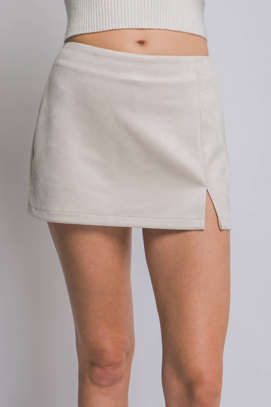 The Suede Side Slit Skort- Ivory